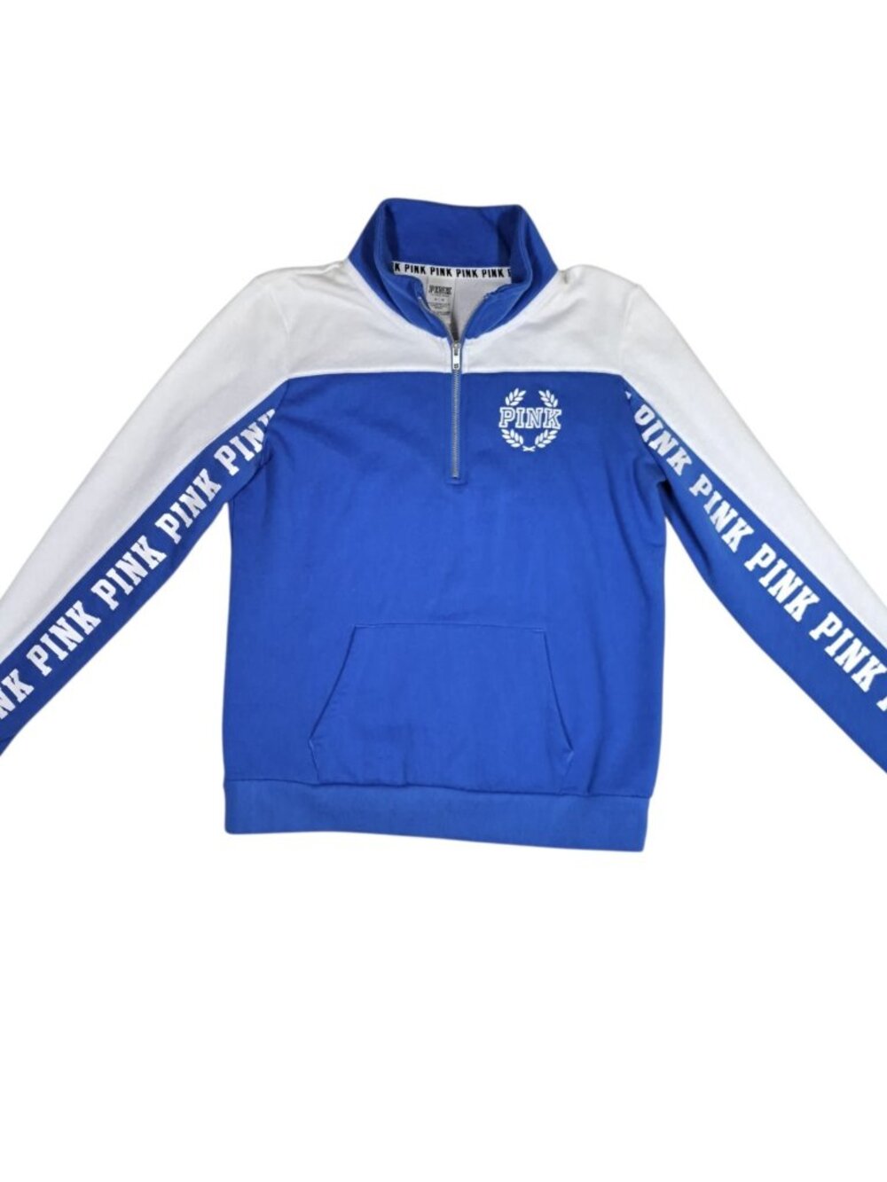 PINK Victoria's Secret Blue White Colorblock Quarter Zip Sweatshirt M Collegiate